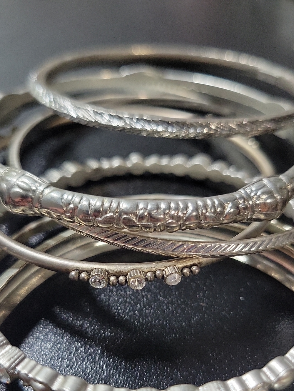 Silver Tone Rhinestone Stackable Bangle Bracelet Lot - Picture 2 of 11